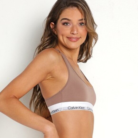 Calvin Klein Unlined Modern Cotton Bralette in Rich Taupe. Size Large. - Picture 3 of 3